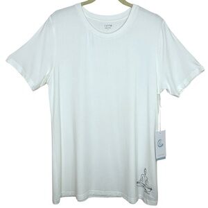 Johnny Was Calme White Yoga Embroidered Crew‎ Neck T-Shirt Large Bamboo Comfort